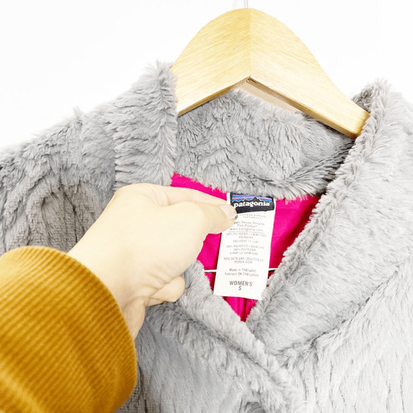 Patagonia Snow Jacket Shawl Wavy Fleece Gray fleece minky women's S SMALL - Picture 4 of 5